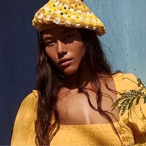 FP Movement by Free People Yellow and White Crochet Hat